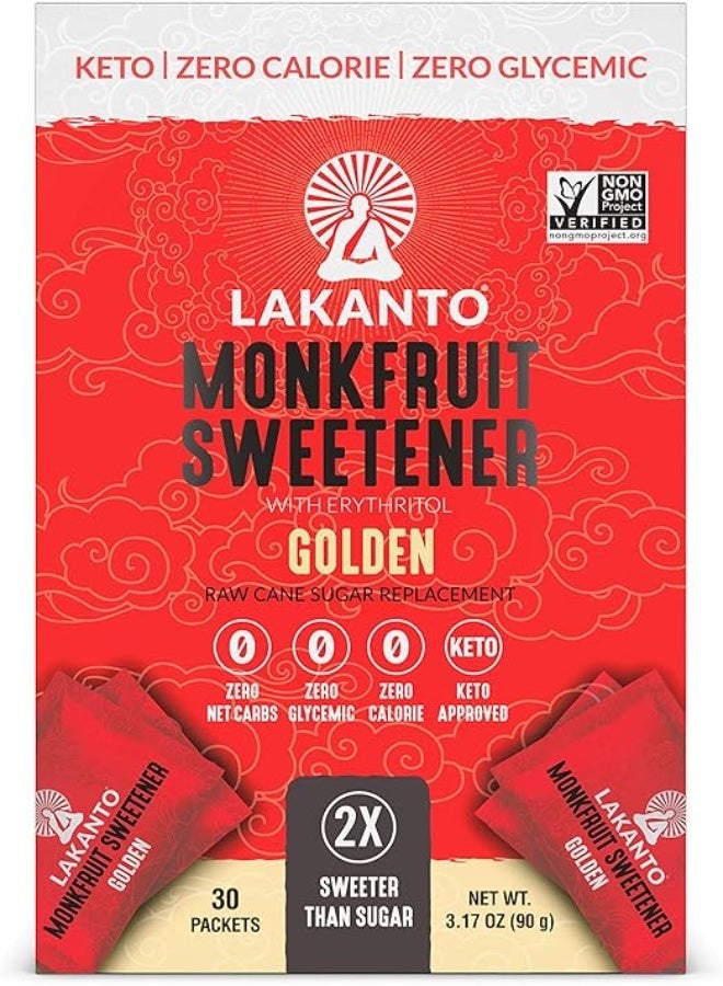 Lakanto, Monkfruit Sweetener with Erythritol, Golden, 30 Packets, 3.17 oz (90 g) - Image 1